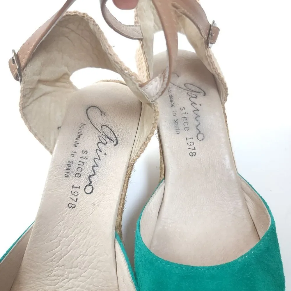 GAIMO Espadrilles Handmade Spain Wedge green Sandals shoes Size 8.5